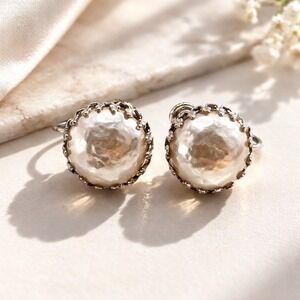 Vintage Miriam Haskell Signed Baroque Pearl Silver Tone Screw Back Clip Earrings